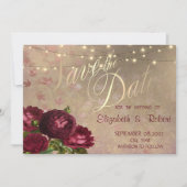 Rode Rozen Vallende Bladeren Slingerlichtjes  Save The Date (Voorkant)