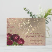 Rode Rozen Vallende Bladeren Slingerlichtjes  Save The Date (Staand voorkant)