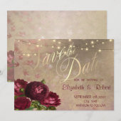 Rode Rozen Vallende Bladeren Slingerlichtjes  Save The Date (Voorkant / Achterkant)