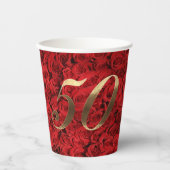 Rode rozen van de 50e Jubileum partij Floral Elega Papieren Bekers (Voorkant)
