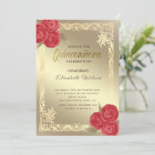  rode rozen van het lijst Quinceañera Kaart (Staand voorkant)
