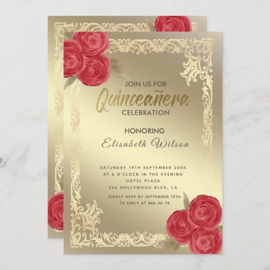  rode rozen van het lijst Quinceañera Kaart (Voorkant / Achterkant)