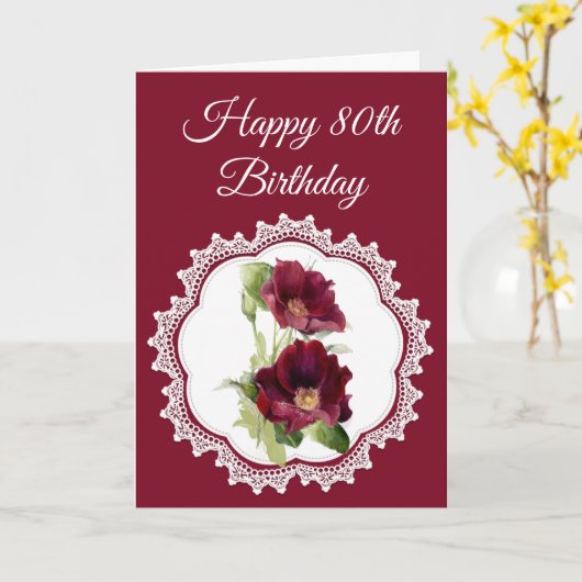 rode rozen ventilator 80e verjaardag Aangepast Kaart (Gele Bloem)