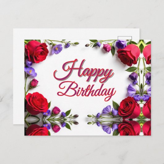 Rode Rozen Verjaardag  Briefkaart (Voorkant / Achterkant)