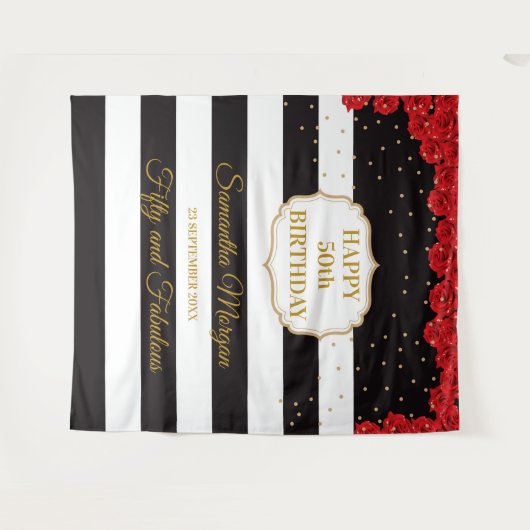 Rode Rozen Verjaardagsfeest Tapijt Achtergrond Ban Wandkleed (Voorkant (horizontaal))