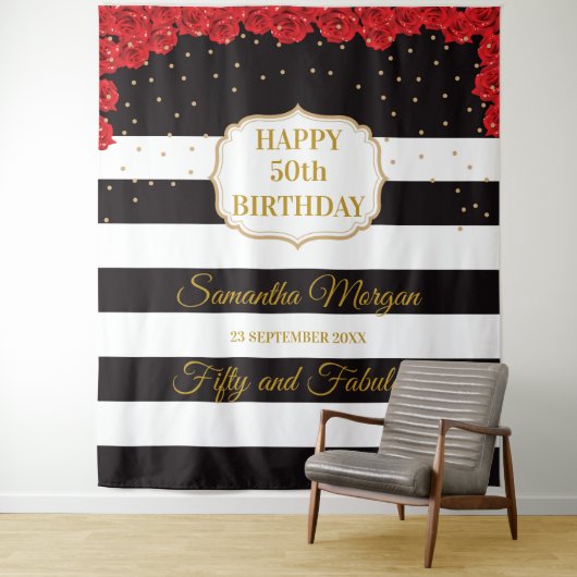 Rode Rozen Verjaardagsfeest Tapijt Achtergrond Ban Wandkleed (In situ)