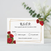 Rode Rozen Vierkant Frame Spaanse Bruiloft RSVP Kaartje (Staand voorkant)
