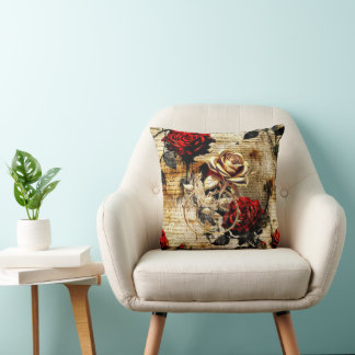 Rode Rozen & Vintage Goud Worp Kussen