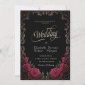 Rode Rozen Vintage Lijst Gotische Huwelijk Kaart (Voorkant)