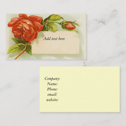 , rode rozen, Visitekaartje (Voorkant / Achterkant)