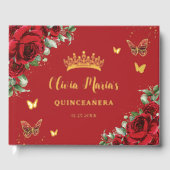 Rode Rozen Vlinder Quinceanera Sweet 16 Verjaardag Gastenboek (Voorkant)