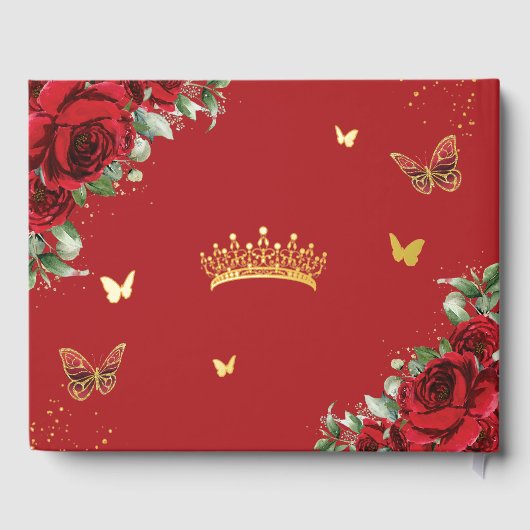 Rode Rozen Vlinder Quinceanera Sweet 16 Verjaardag Gastenboek (Achterkant)