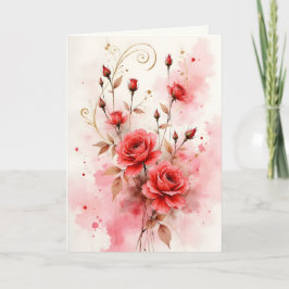 Rode Rozen Watercolor Jubileum Valentijnsdag Kaart