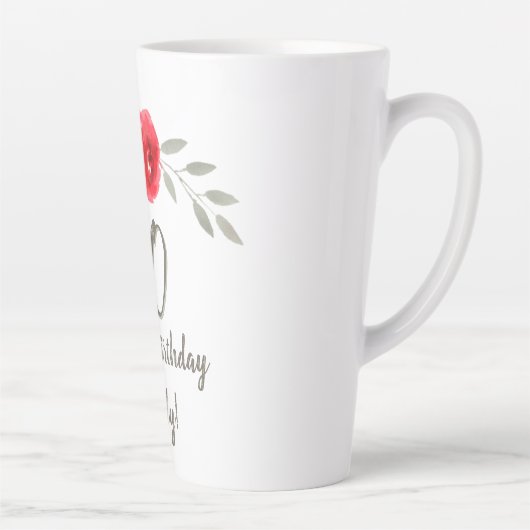 Rode Rozen Waterverf Bloem 70ste Verjaardag Bloeme Latte Mok (Rechts)