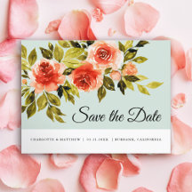 Rode rozen Waterverf Botanisch sparen de datum