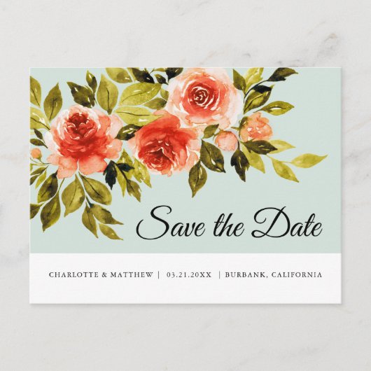 Rode rozen Waterverf Botanisch sparen de datum Aankondigingskaart (Voorkant)