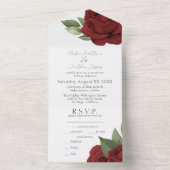Rode rozen Waterverf Flowers Wedding All In One Uitnodiging (Binnen)