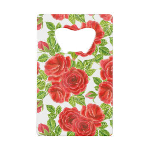 Rode rozen waterverf naadloos patroon creditkaart flessenopener