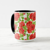 Rode rozen waterverf naadloos patroon mok (Voorkant links)