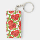 Rode rozen waterverf naadloos patroon sleutelhanger (achterkant)