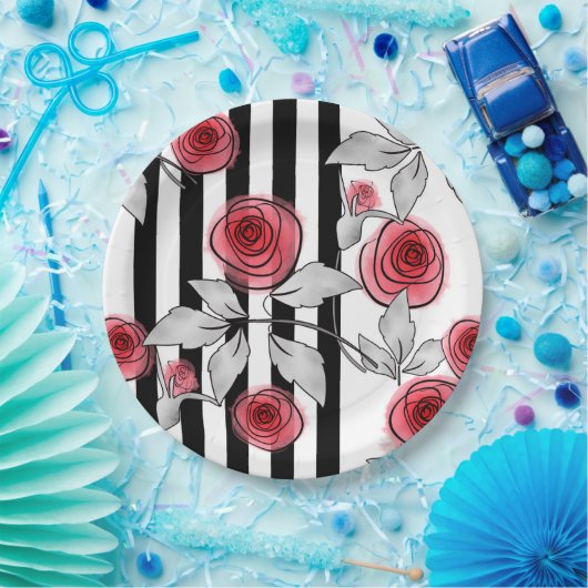 rode rozen, waterverf rozen papieren bordje (Feest)