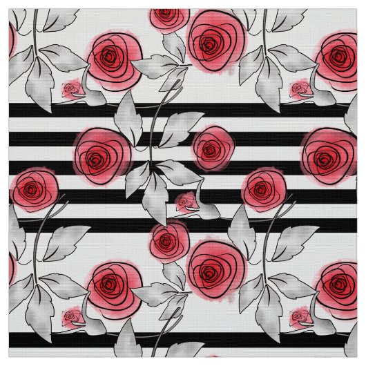 Rode rozen, waterverf rozen stof (Swatch)
