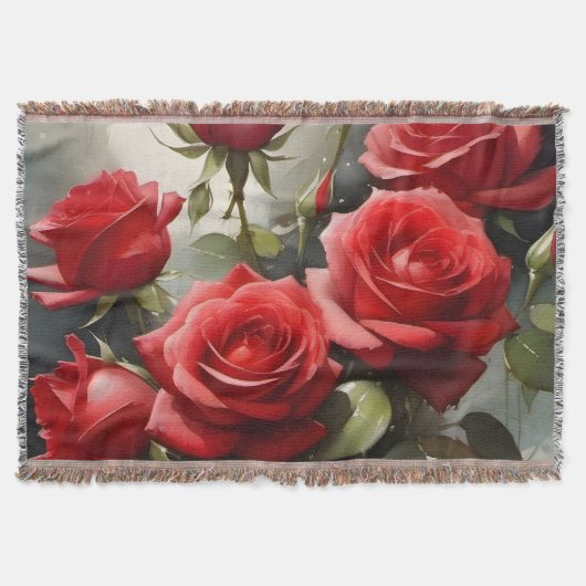  rode rozen waterverf schilderij deken (Voorkant)