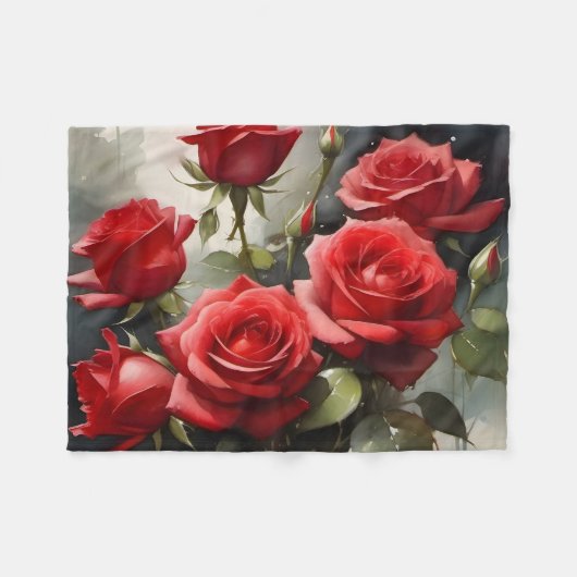  rode rozen waterverf schilderij fleece deken (Voorkant (Horizontaal))