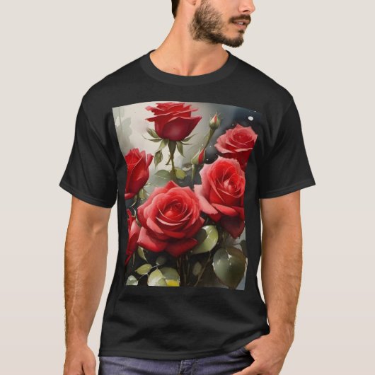  rode rozen waterverf schilderij t-shirt (Voorkant)