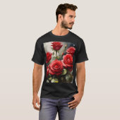  rode rozen waterverf schilderij t-shirt (Voorkant volledig)