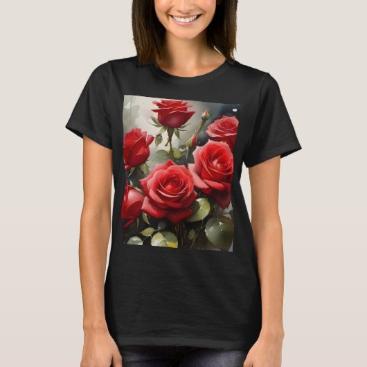  rode rozen waterverf schilderij t-shirt (Voorkant)