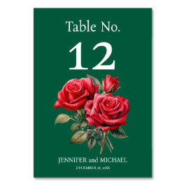 Rode Rozen Waterverf Trouwtafel Nummer Kaart