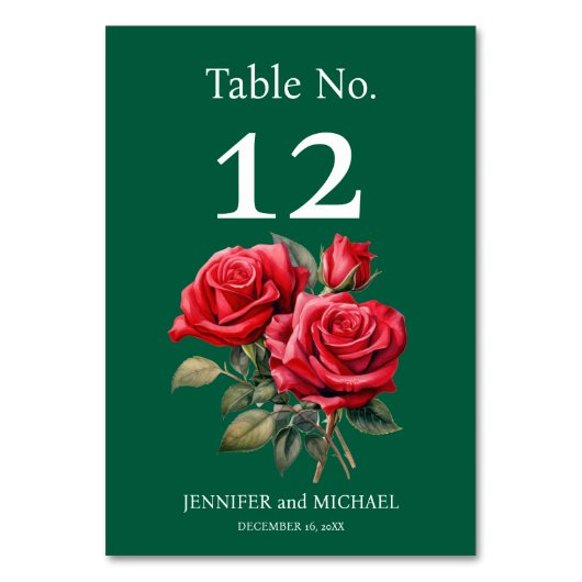 Rode Rozen Waterverf Trouwtafel Nummer Kaart (Voorkant)