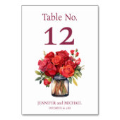 Rode Rozen Waterverf Trouwtafel Nummer Kaart (Voorkant)