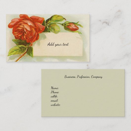 , rode rozen, Waterverf Visitekaartje (Voorkant / Achterkant)