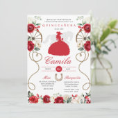 Rode rozen Western Mariachi Charro Quinceañera Kaart (Staand voorkant)