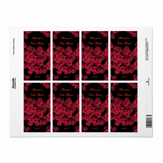 Rode rozen wijn label (Full Sheet)