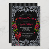 rode rozen, wijnglas gotische pensionering kaart (Voorkant / Achterkant)