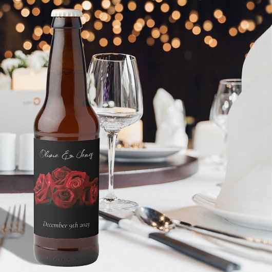rode rozen wit zwart bruiloft bier etiket