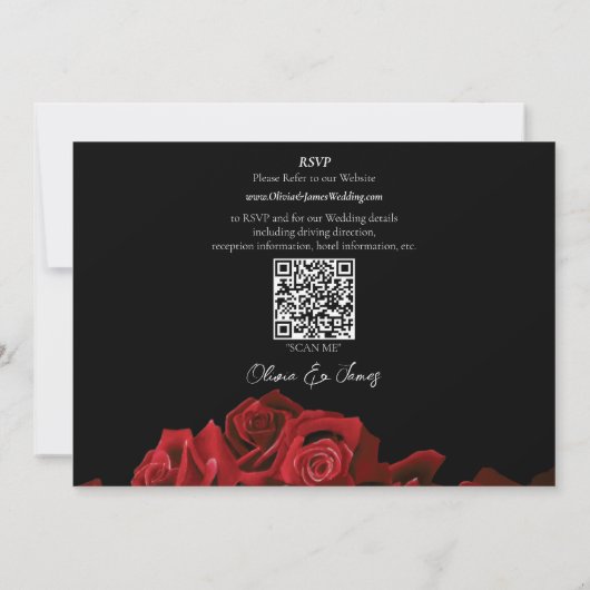 rode rozen wit zwart bruiloft kaart (Achterkant)
