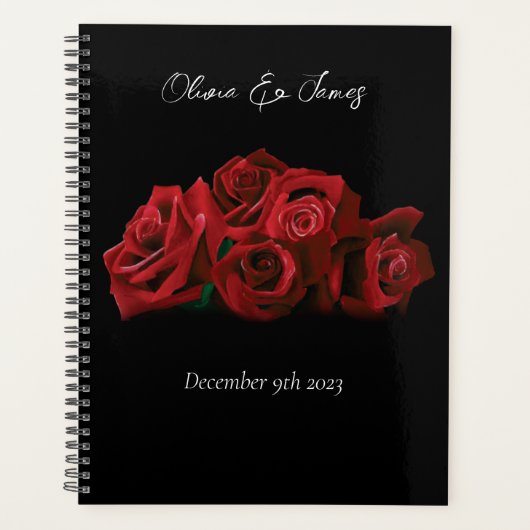 rode rozen wit zwart bruiloft planner (Voorkant)