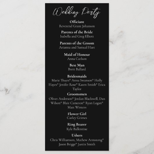 rode rozen wit zwart bruiloft programmakaart (Achterkant)