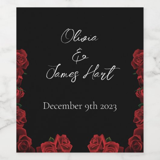 rode rozen wit zwart bruiloft wijn etiket (Enkel label)