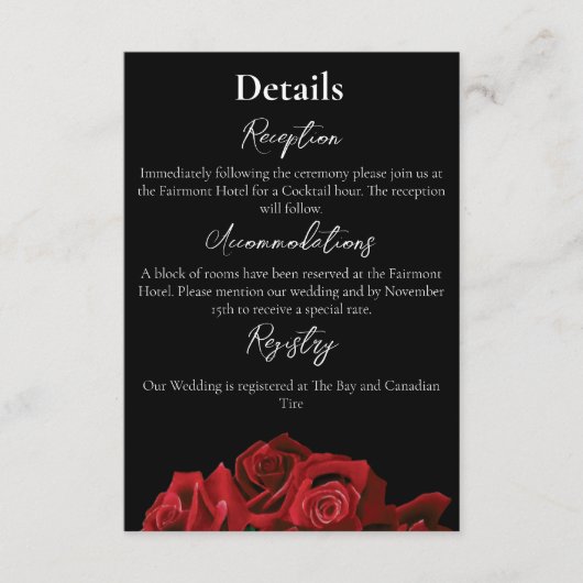 Rode rozen wit zwart informatiekaartje (Voorkant)