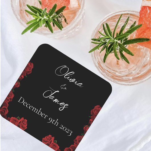 Rode rozen wit zwart kartonnen onderzetters