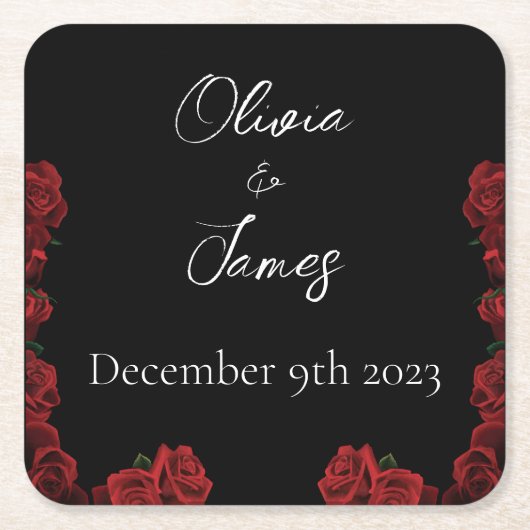 Rode rozen wit zwart kartonnen onderzetters (Voorkant)