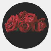 Rode rozen wit zwart ronde sticker (Voorkant)