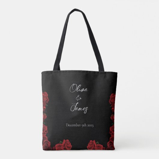 Rode rozen wit zwart tote bag (Achterkant)