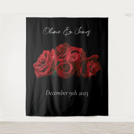 Rode rozen wit zwart wandkleed (Voorkant)