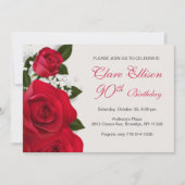 Rode rozen, witte bloemen 90e verjaardag kaart (Voorkant)